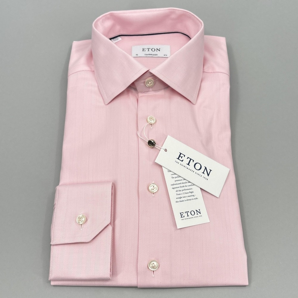 Eton Shirt Mens 15.75 40 Pink Herringbone Signature Twill Dress Long Sleeve NWT